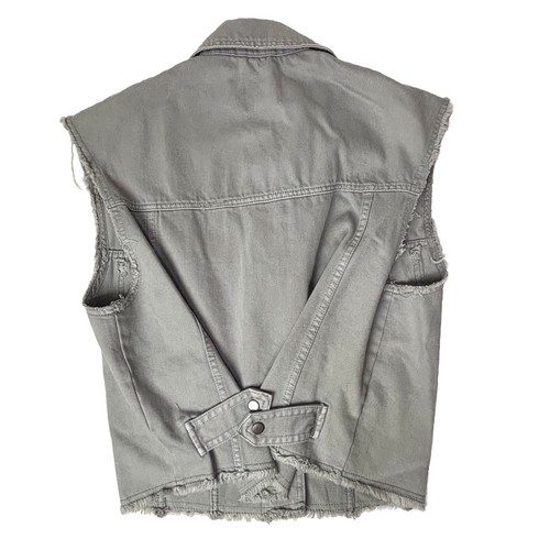 Zara Gray Denim Vest Jean SMALL Pockets Sleeveless Raw Hem Biker Jacket EUC - Picture 5 of 10