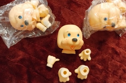 3 Vintage Yaley Dog Face Plastic Doll Kit Head Hands Feet NOS - Picture 3 of 4