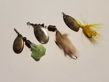Vtg 2 Mepps Aglia British French Patent & 1 Rooster Tail Fishing Lures Spinners