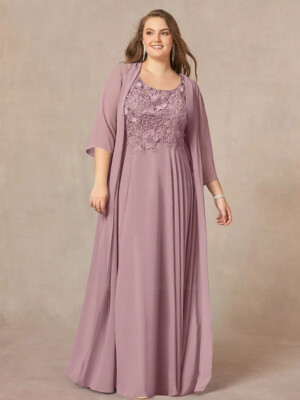 Two Piece Plus Size Mother of the Bride Dress A-Line Wedding Party Dresses Lace