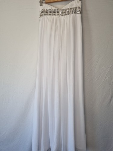 Imoda White Chiffon Ruched Beaded Sweetheart Strapless Wedding Dress Sz 12 - Picture 8 of 12