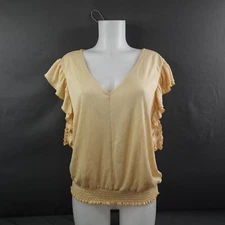Signature Studio Womens Top XL Cream Flutter Sleeve Boho Romantic Softcore NEW