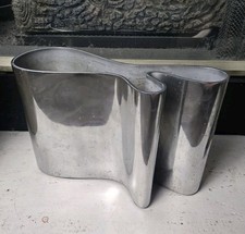 Jarrón jardinera Nambe Linda Celentano onda masiva aluminio plata RARO