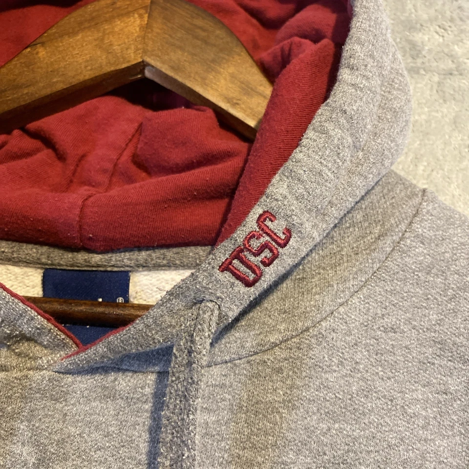 Pullover con capucha vintage USC Trojans para hombre talla XL gris rojo amarillo bordado Foto 3 de 4