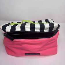 Victoria's Secret Lingerie Travel Bag Case Neon Pink Green Black White Stripes