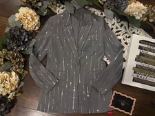 Elie Tahari Grey Sequined Stripped Blazer NWT 495