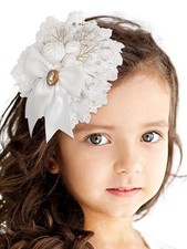 Tea Party White Fascinators Hats Bow Flower Ribbon, Rhinestone Lace Clip Decor