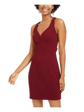 B DARLIN Womens Strappy Back Sleeveless V Neck Short Cocktail Sheath Dress