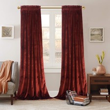 Velvet Luxurious Elegant Curtains Rod Pocket 52W x 84L Pack of 2 Rust Red