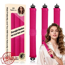 BLAAROOM 3pc Jumbo Heatless Hair Curler Satin Rose Red w/ Grippers