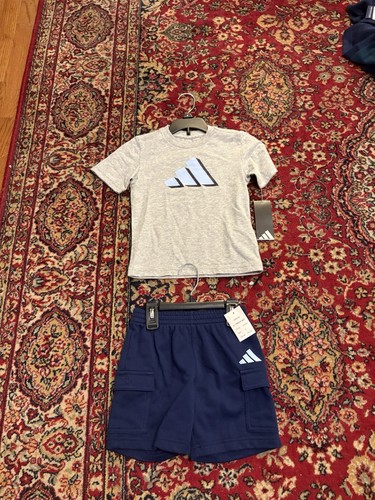 ADIDAS GRAY HEATHER 2PIECE SET SHIRT And CARGO SHORTS NWT SIZE 4 BOYS - Picture 6 of 18