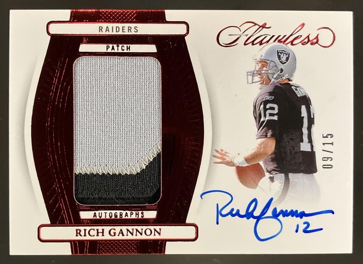 2024 Panini Flawless Rich Gannon Patch Auto Ruby /15 #51 MEM Oakland Raiders