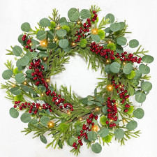 Pre-Lit Christmas Wreath with Lights Timer - 20 Inch Christmas Wreaths with Ceda