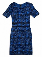 Ann Taylor Blue Black Geometric Jacquard Knit Sweater Dress Small S Office Work