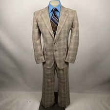 JCPenney Leisure Suit Mens 44 Jacket 36 28 Pants Vintage 70s Disco MCM Mod Plaid