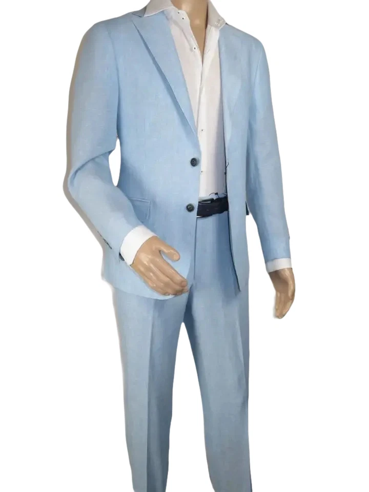 Traje Para Hombre ENZO Lino Primavera Verano Ligero Transpirable E58302-9 Azul Claro Foto 2 de 4