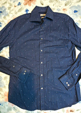 Michael Kors Slim Fit Dress Shirt 15.5 34/35 Navy Blue Geometric Spread