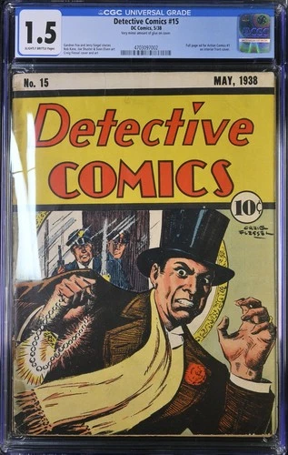 DETECTIVE COMICS #15 (1938) - CGC GRADE 1.5 - DC GOLDEN AGE CREIG FLESSEL