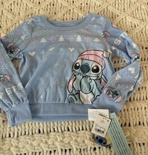 NWT Disney Stitch Kids Pj Top Size XS 4/5 Blue Color Soft Long Sleeves