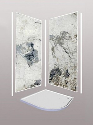 Pandora Marmor Duschwandpaneele Set - 1000 mm x 2,4 m x 10 mm (3-seitige Kabine)