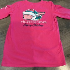 Vineyard Vines Shirt Size XL 16 Youth Christmas Logo Santa Whale Long Sleeve