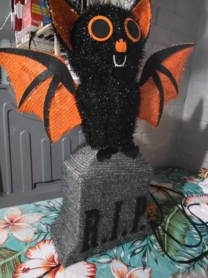 Animatronics Lighted Halloween Decoration Featuring A Black & Orange Bat Outdoor