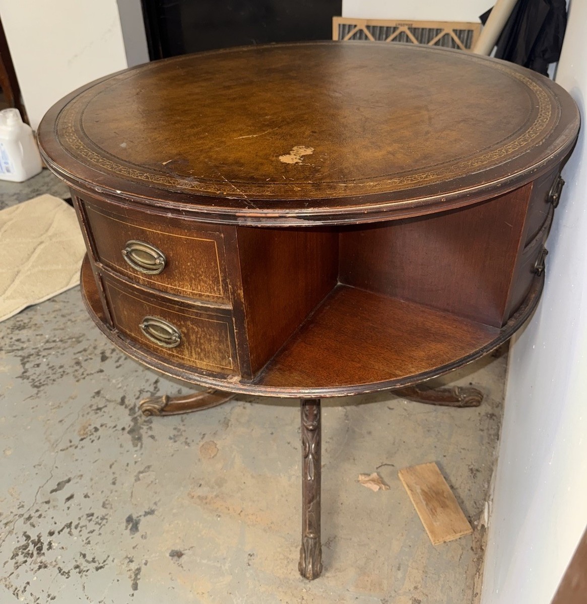 COFFEE MATSUYA 看板 レリーフ アンティーク調　舵輪　かなりの迫力 1930s Duncan Phyfe ~ Leather Top Rotating Library Drum Table