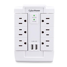 CyberPower CSP600WSURC2 Surge Protector, 1500J/125V, 6 Swivel Outlets, 2 USB ...