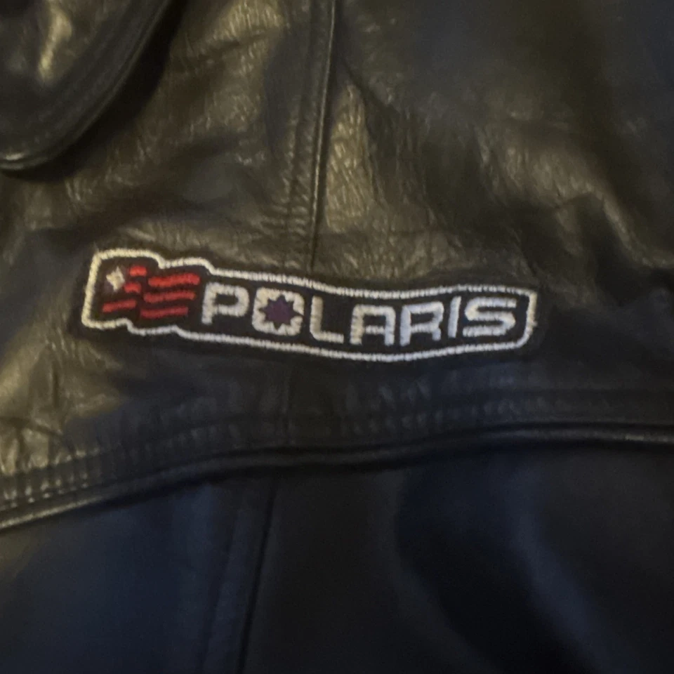 Vintage Polaris Jacket Mens XL Black Leather 90s Bomber Snowmobile Quilted - Image 2 of 4