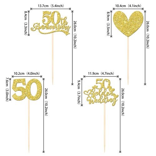 12 PCS 50th Anniversary Centerpiece Sticks Double Sided Gold Glitter 50  - Picture 2 of 7