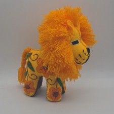 Embroidered lion plush, Mexican Yellow felt lion W/orange flowers plush nursery