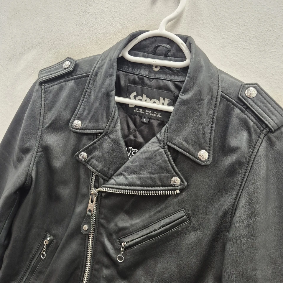 Chaqueta de Motociclista Schott Perfecto Talla L Cuero Negra Acolchada Forrada Cremallera Tachonada - Imagen 2 de 4