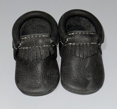 Freshly Picked Boutique Blue Spruce Gray Leather Moccasins Baby 1 Soft Soles