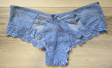 Victoria's Secret Blue Strappy Sheer Mesh Lace Trim Cheeky Bow Panties S