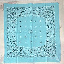Vintage Fast Color Bandana Handkerchief Light Blue Paisley Cotton Made in USA
