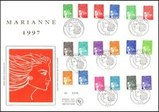 FDC GF soie - Marianne du 14 juillet (18 val) - oblit PJ 15/9/1997