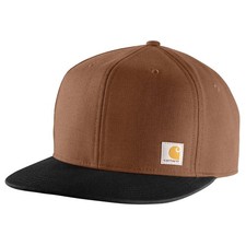 SALE Carhartt Canvas Firm DUCK FLAT Brim Bill Trucker Hat Brown / Black