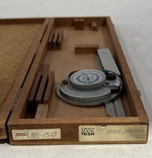 TESA Swiss Dial Bevel Protractor Precision Angle Gauge 5′ w/ Wood Case