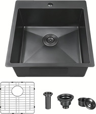 18X18 Inch Drop in Black Bar Sink,Top Mount Handmade 16 Gauge Stainless Steel Sm