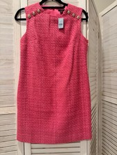 NEW ANN TAYLOR 159 PINK TWEED SHOULDER BUTTON SHIFT DRESS SZ 4P 4 PETITE