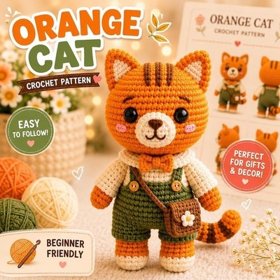 Orange Cat Crochet Pattern Bundle PDF | Cute Amigurumi Cat Plush Tutorial 