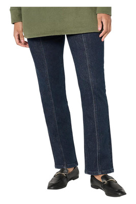 Denim & Co. Women's Indigo Cozy Touch Straight Jean w/ Seaming Dk Wash