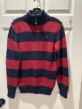 Polo Ralph Lauren Red & Blue Striped Quarter Zip Sweater Size 20  (XL) or Men SM