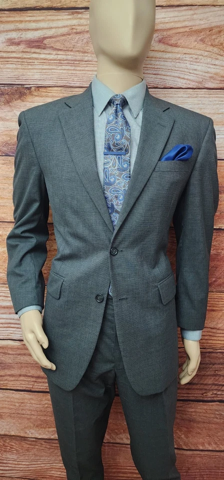 Mens Suit JoS A Bank 40R 34x30 Gray Micro Houndstooth 100% Wool Business Suit - Image 4 of 4