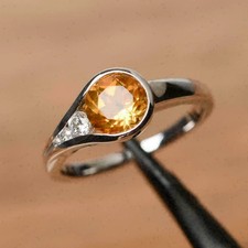2 Ct Round Cut Yellow Citrine Solitaire Engagement Ring14K White Gold Finish