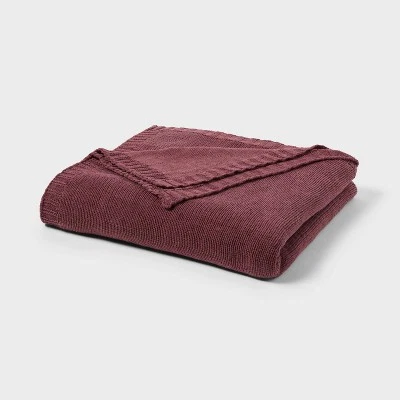 Cozy Maroon Sweater Knit Blanket for Full/Queen Beds by Threshold-image