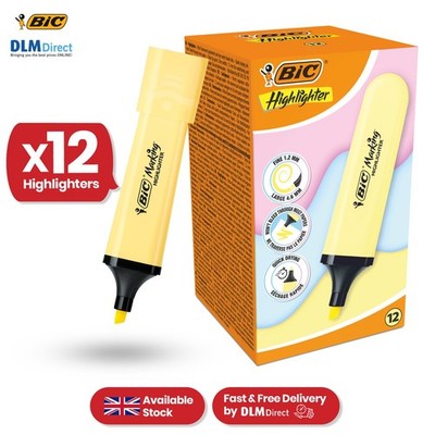 12x BIC Marking Textmarker flach pastellgelb Marker zum Hervorheben