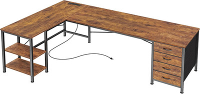 55 Inch L Shaped Desk with Fabric Drawers, Reversible Computer Gaming Desk with 