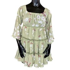 Anthropologie Cottagecore Mini Dress Ruffled Pastel Floral Squareneck SZ SM