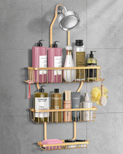 Shower Caddy Hanging Aluminum Over Showerhead Organizer with Hooks Rustproof Gol